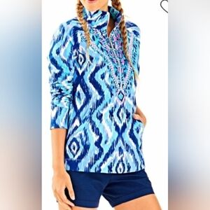 Lilly Pulitzer 1/2 Zip Skipper Popover Top 50+ UPF Coverage Blue Teal Beach LRG